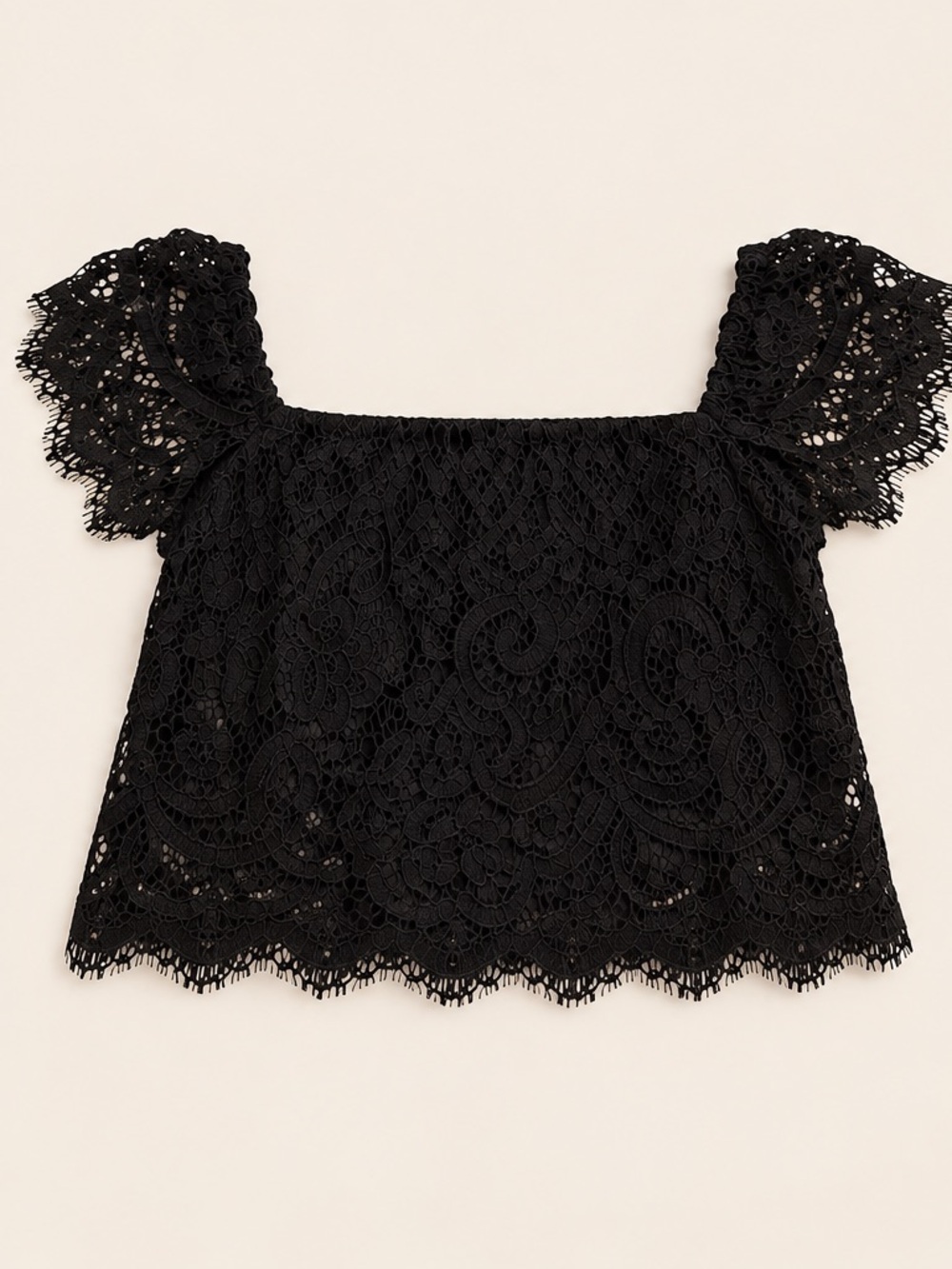Black Lace Off-Shoulder Crop Top - Women's